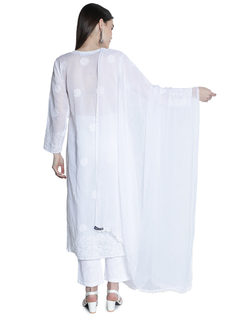 Seva Chikan Chiffon Dupatta With Mukaish Work