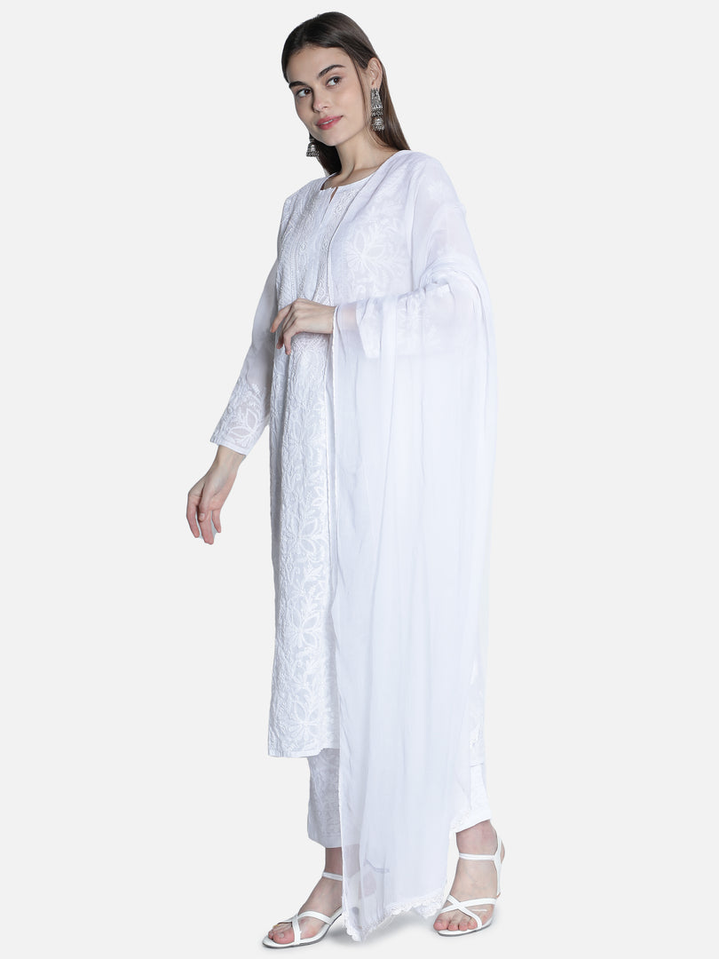 Seva Chikan Chiffon Plain Dupatta