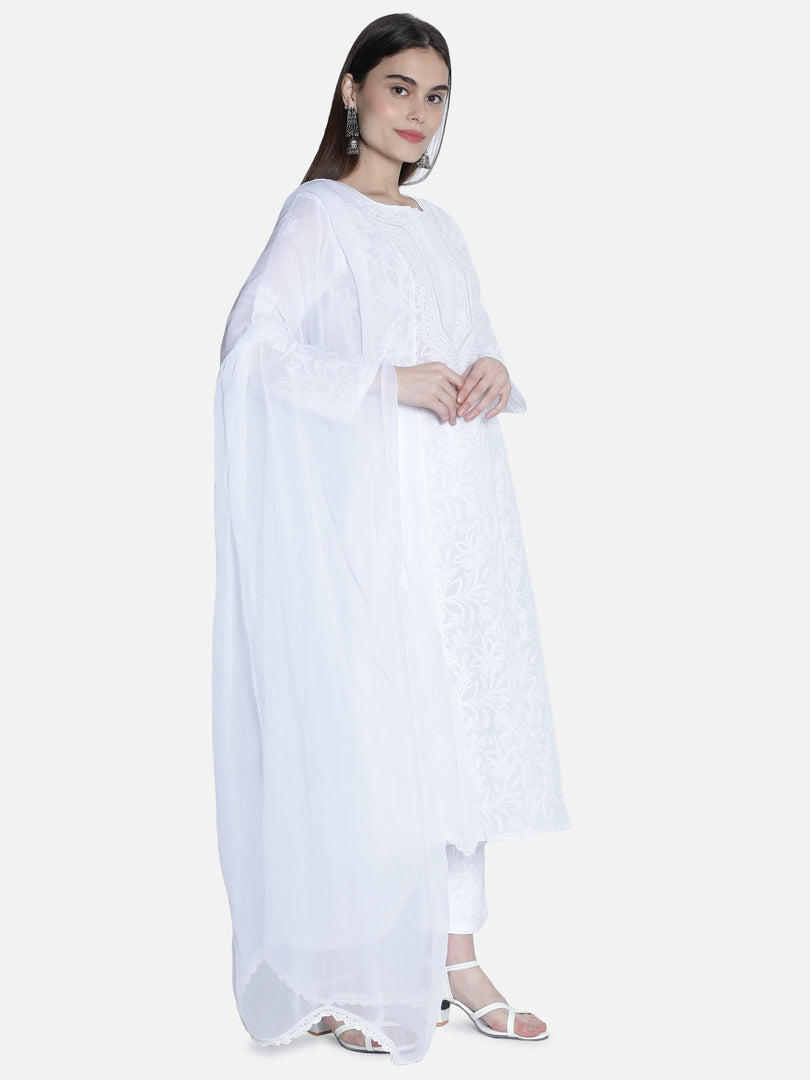 Seva Chikan Chiffon Plain Dupatta
