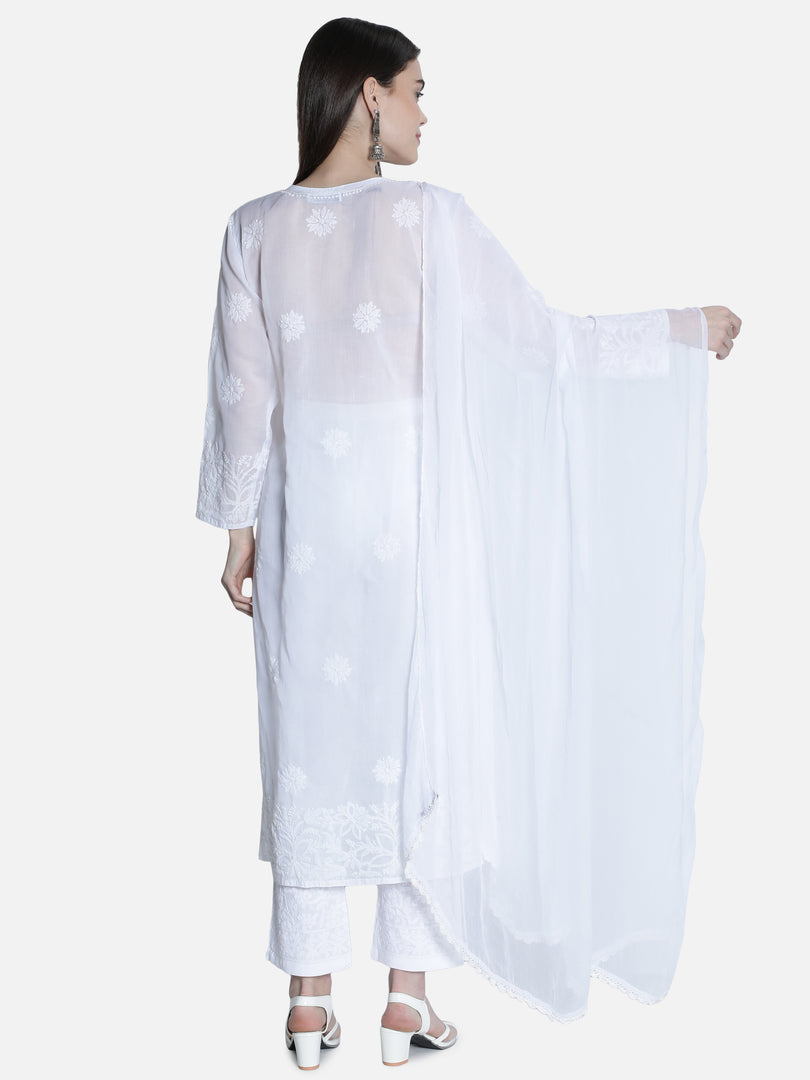 Seva Chikan Chiffon Plain Dupatta