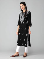 Load image into Gallery viewer, Seva Chikan Hand Embroidered Black Cotton Lucknowi Chikankari Kurta