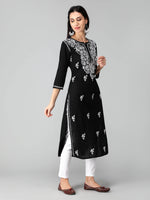 Load image into Gallery viewer, Seva Chikan Hand Embroidered Black Cotton Lucknowi Chikankari Kurta
