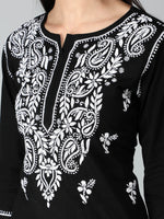 Load image into Gallery viewer, Seva Chikan Hand Embroidered Black Cotton Lucknowi Chikankari Kurta