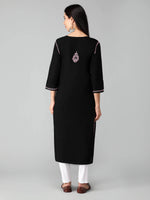 Load image into Gallery viewer, Seva Chikan Hand Embroidered Black Cotton Lucknowi Chikankari Kurta