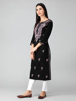 Load image into Gallery viewer, Seva Chikan Hand Embroidered Black Cotton Lucknowi Chikankari Kurta