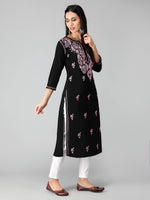 Load image into Gallery viewer, Seva Chikan Hand Embroidered Black Cotton Lucknowi Chikankari Kurta