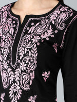 Load image into Gallery viewer, Seva Chikan Hand Embroidered Black Cotton Lucknowi Chikankari Kurta
