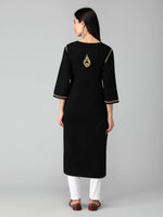 Load image into Gallery viewer, Seva Chikan Hand Embroidered Black Cotton Lucknowi Chikankari Kurta