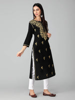 Load image into Gallery viewer, Seva Chikan Hand Embroidered Black Cotton Lucknowi Chikankari Kurta