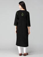 Load image into Gallery viewer, Seva Chikan Hand Embroidered Black Cotton Lucknowi Chikankari Kurta