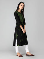 Load image into Gallery viewer, Seva Chikan Hand Embroidered Black Cotton Lucknowi Chikankari Kurta