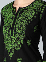 Load image into Gallery viewer, Seva Chikan Hand Embroidered Black Cotton Lucknowi Chikankari Kurta