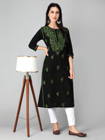 Load image into Gallery viewer, Seva Chikan Hand Embroidered Black Cotton Lucknowi Chikankari Kurta