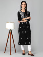 Load image into Gallery viewer, Seva Chikan Hand Embroidered Black Cotton Lucknowi Chikankari Kurta