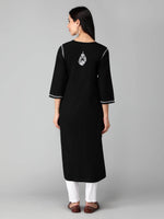 Load image into Gallery viewer, Seva Chikan Hand Embroidered Black Cotton Lucknowi Chikankari Kurta