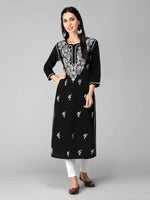 Load image into Gallery viewer, Seva Chikan Hand Embroidered Black Cotton Lucknowi Chikankari Kurta