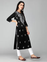 Load image into Gallery viewer, Seva Chikan Hand Embroidered Black Cotton Lucknowi Chikankari Kurta