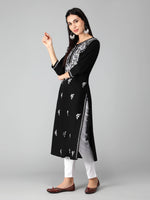 Load image into Gallery viewer, Seva Chikan Hand Embroidered Black Cotton Lucknowi Chikankari Kurta