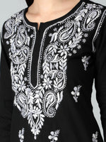 Load image into Gallery viewer, Seva Chikan Hand Embroidered Black Cotton Lucknowi Chikankari Kurta
