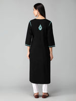 Load image into Gallery viewer, Seva Chikan Hand Embroidered Black Cotton Lucknowi Chikankari Kurta