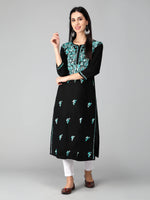 Load image into Gallery viewer, Seva Chikan Hand Embroidered Black Cotton Lucknowi Chikankari Kurta