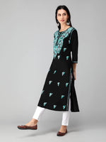 Load image into Gallery viewer, Seva Chikan Hand Embroidered Black Cotton Lucknowi Chikankari Kurta