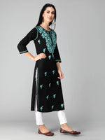 Load image into Gallery viewer, Seva Chikan Hand Embroidered Black Cotton Lucknowi Chikankari Kurta