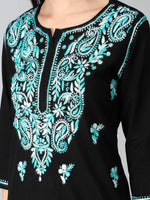 Load image into Gallery viewer, Seva Chikan Hand Embroidered Black Cotton Lucknowi Chikankari Kurta