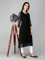 Load image into Gallery viewer, Seva Chikan Hand Embroidered Georgette Lucknowi Chikan Kurti With Slip
