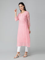 Load image into Gallery viewer, Seva Chikan Hand Embroidered Georgette Lucknowi Chikan Kurti With Slip