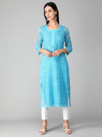 Load image into Gallery viewer, Seva Chikan Hand Embroidered Georgette Lucknowi Chikan Kurti With Slip
