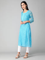 Load image into Gallery viewer, Seva Chikan Hand Embroidered Georgette Lucknowi Chikan Kurti With Slip