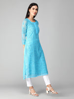 Load image into Gallery viewer, Seva Chikan Hand Embroidered Georgette Lucknowi Chikan Kurti With Slip