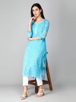 Load image into Gallery viewer, Seva Chikan Hand Embroidered Georgette Lucknowi Chikan Kurti With Slip