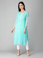 Load image into Gallery viewer, Seva Chikan Hand Embroidered Georgette Lucknowi Chikan Kurti With Slip