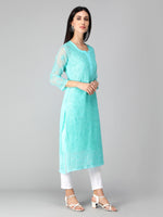 Load image into Gallery viewer, Seva Chikan Hand Embroidered Georgette Lucknowi Chikan Kurti With Slip