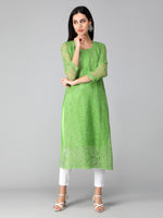 Load image into Gallery viewer, Seva Chikan Hand Embroidered Georgette Lucknowi Chikan Kurti With Slip