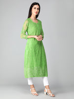 Load image into Gallery viewer, Seva Chikan Hand Embroidered Georgette Lucknowi Chikan Kurti With Slip