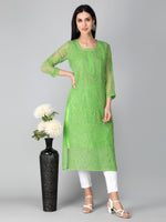 Load image into Gallery viewer, Seva Chikan Hand Embroidered Georgette Lucknowi Chikan Kurti With Slip