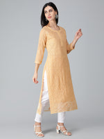 Load image into Gallery viewer, Seva Chikan Hand Embroidered Georgette Lucknowi Chikan Kurti With Slip
