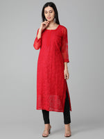 Load image into Gallery viewer, Seva Chikan Hand Embroidered Georgette Lucknowi Chikan Kurti With Slip