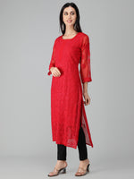 Load image into Gallery viewer, Seva Chikan Hand Embroidered Georgette Lucknowi Chikan Kurti With Slip