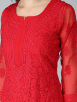 Load image into Gallery viewer, Seva Chikan Hand Embroidered Georgette Lucknowi Chikan Kurti With Slip