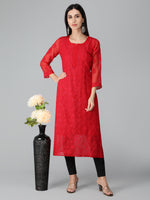 Load image into Gallery viewer, Seva Chikan Hand Embroidered Georgette Lucknowi Chikan Kurti With Slip