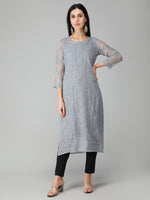 Load image into Gallery viewer, Seva Chikan Hand Embroidered Georgette Lucknowi Chikan Kurti With Slip