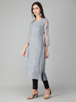 Load image into Gallery viewer, Seva Chikan Hand Embroidered Georgette Lucknowi Chikan Kurti With Slip