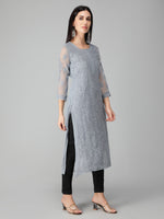 Load image into Gallery viewer, Seva Chikan Hand Embroidered Georgette Lucknowi Chikan Kurti With Slip