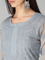 Load image into Gallery viewer, Seva Chikan Hand Embroidered Georgette Lucknowi Chikan Kurti With Slip