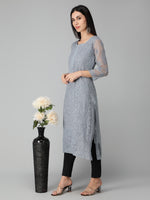 Load image into Gallery viewer, Seva Chikan Hand Embroidered Georgette Lucknowi Chikan Kurti With Slip