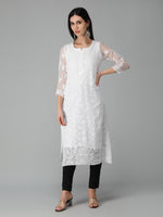 Load image into Gallery viewer, Seva Chikan Hand Embroidered Georgette Lucknowi Chikan Kurti With Slip
